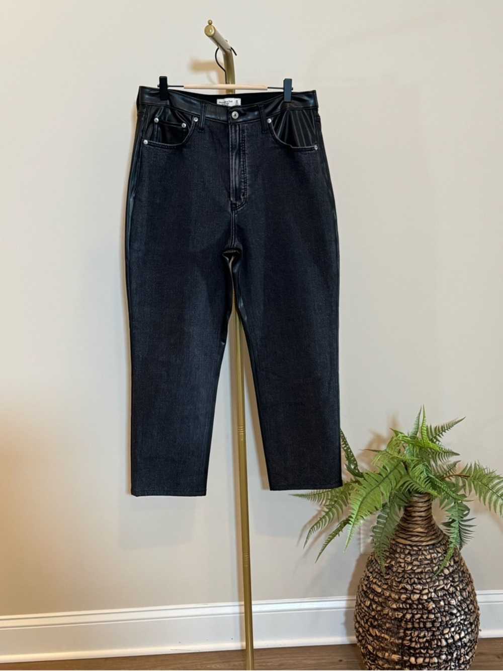 Abercrombie Ultra High Rise Denim and Faux Leather Pants